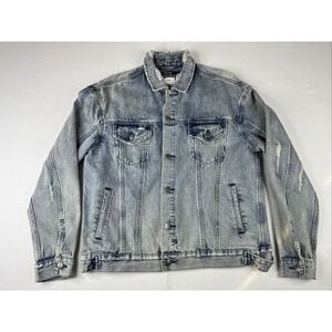 Ksubi Oh G Acid Trip Trash Men's Blue Distressed Boxy Fit Denim Jacket Size Sm